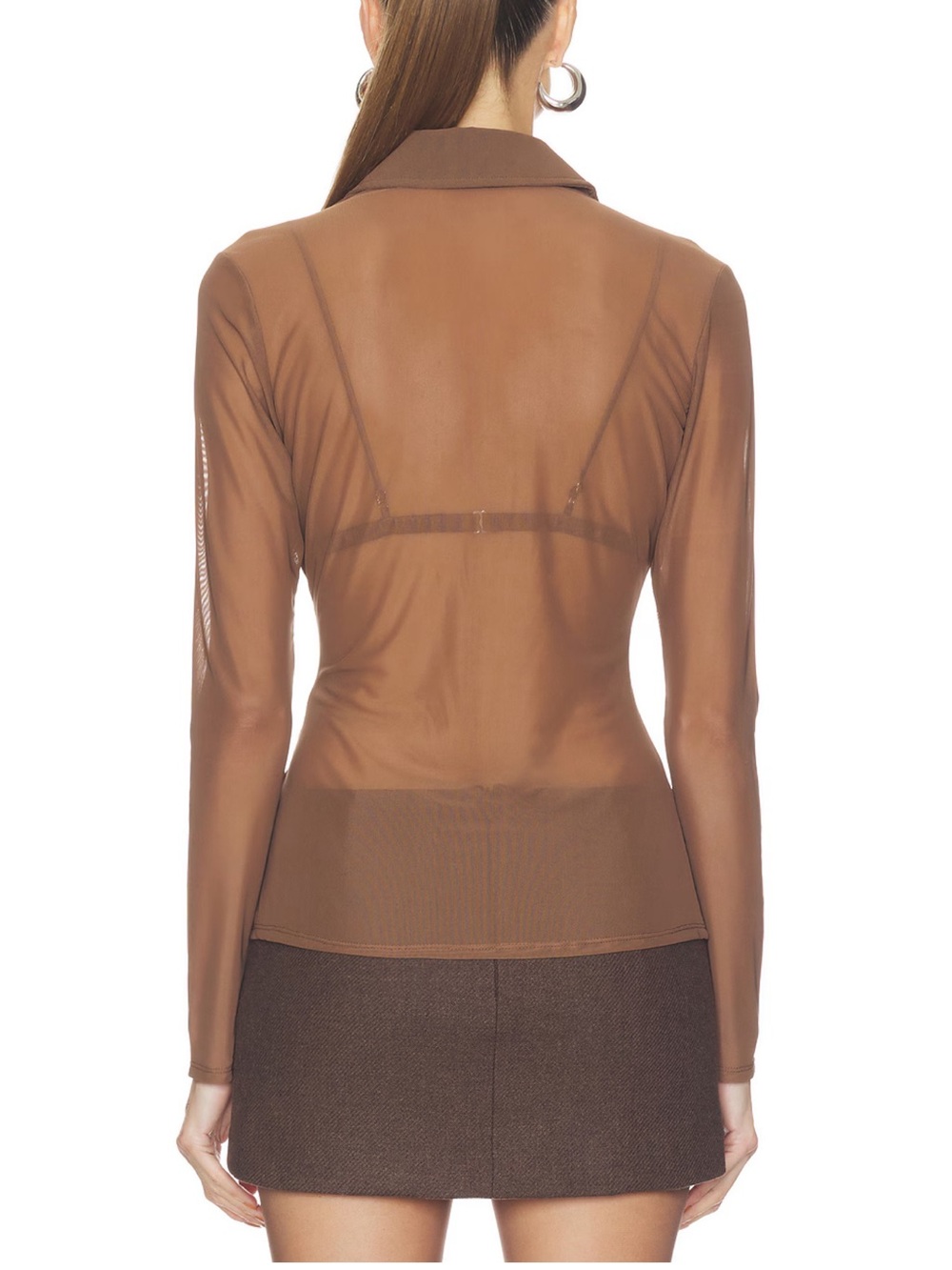 Good American mesh Brown Sheer Button-Up Shirt - Women's Top! New! S - Picture 4 of 7